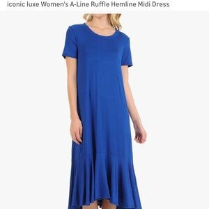 Women's Blue A-Line Ruffle Hemline Midi Dress